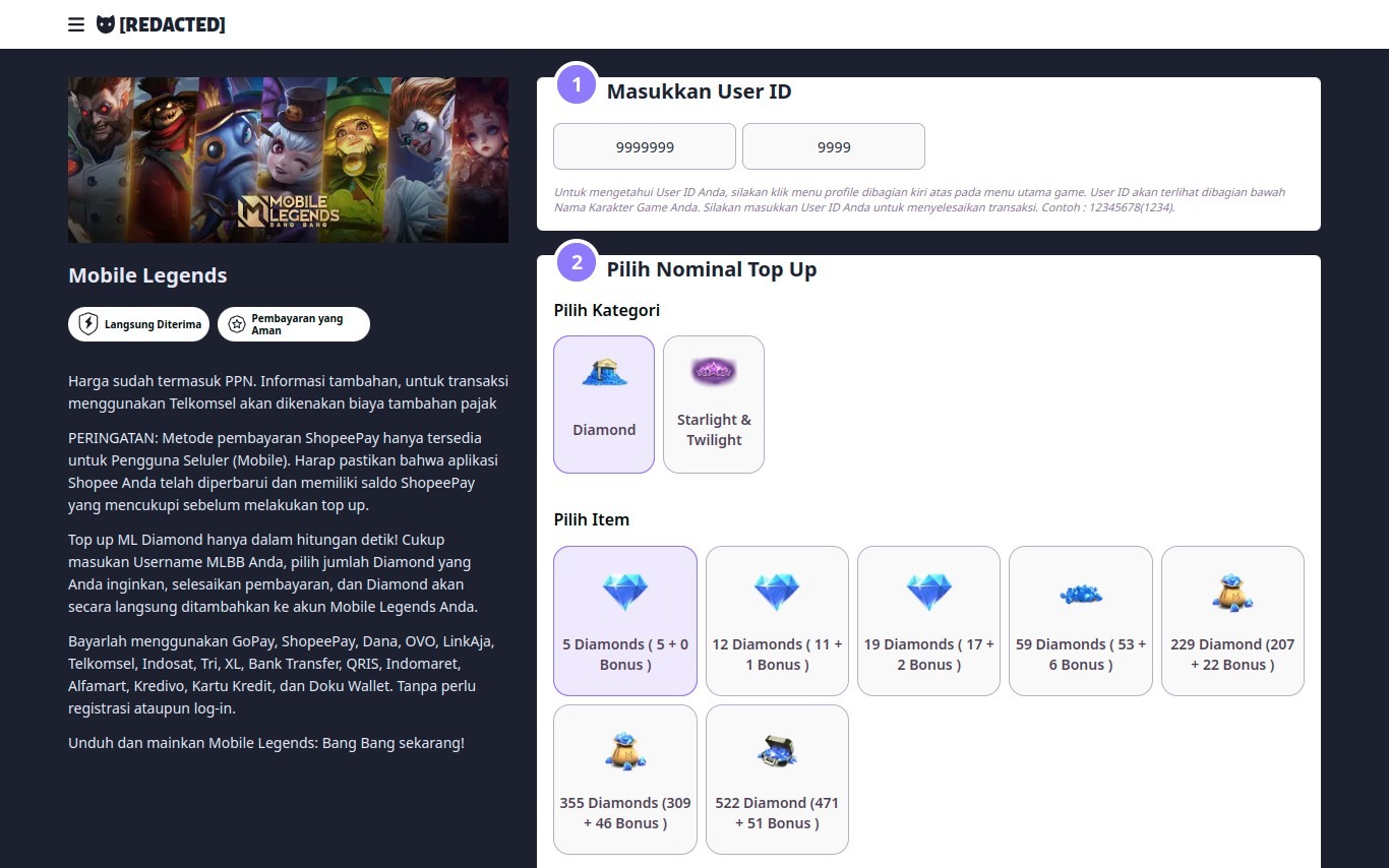 Top up page